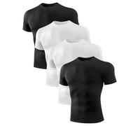 Niksa Camisas de compresión para hombre, paquete de 1 o 4, camiseta de entrenamiento de manga corta, absorbe la humedad, ajuste activo, capa base, D: negro, blanco, blanco, negro, Small