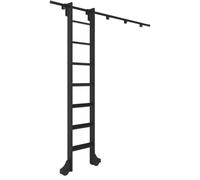 NIKSHI Kit de Hardware de Escalera de Biblioteca rodante - 3.3ft a 20ft, Pistas móviles de Escalera con Ruedas de Rodillos de Piso, Tubo Redondo de Acero Negro,6.6ft/200cm Track Kit