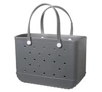 Niktule Stylish, Large Beach Tote, Waterproof Washable Rubber Tote Bag with Holes for Beach Pool Gym Sports Shopping Laptop Fan Hook Essentials Shoulder
