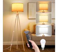 NIKYJM Lámpara de pie Trípode de Madera Regulable con Bombilla E27 12W 3 Colores 3000K-6000K Lámpara de pie con control remoto para sala de estar Oficina