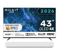 Nilait Luxe 43UD8004SWOS 43" QLED UHD 4K Smart TV WEBOS+Nilait Harmony Sound bar Barra de sonido 2.0 60W blanca