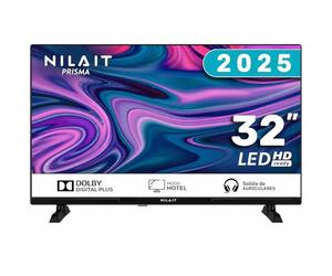Nilait Prisma, 2 HDMI, USB TV 32" LED HD Ready Frameless Dolby Digital Plus | 2 HDMI, USB, DVB-T2, VESA 75x75. Televisor compacto sin Smart TV, ideal para cocina, dormitorio u oficina