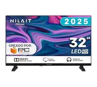 Nilait Prisma 32HC7002N TV 32 Pulgadas LED HD Ready Frameless, Dolby Digital Plus, 2 HDMI, USB, DVB-T2, VESA 75x75, Televisor Compacto para Cocina Dormitorio Oficina (Negro, Sin SmartTV)