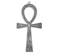 NileCart Cruz egipcia ANKH de metal grande de 7 pulgadas fabricada en Egipto con símbolos jeroglíficos egipcios antiguos en ambos lados (tono plateado antiguo)