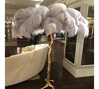 NileMAll Lámpara de Pie de Pluma de Avestruz Natural, Lámpara de Pluma de Resina de Lujo, Lámpara de Pie LED Regulable Moderna con Interruptor de Pie y Bombilla E14, Cuerpo de Lámpara Dorado