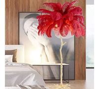 NileMAll Lámpara de Pie de Pluma de Avestruz Natural, Resina de Lujo, LED Regulable Moderna Con Interruptor de Pie, Bombilla E14 y Cuerpo Dorado