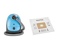 Nilfisk Aspirador De Trineo Básico One, Pequeño, Filtro Epa O Hepa, 3 L De Capacidad, Azul Claro + 78602600 Bolsas Aspiradoras Y Prefiltros, Blanco, Paquete con 5 Unidades