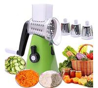 NILICAN Rallador de patatas manual giratorio para cocina, mandolina, cortador de verduras, con 3 cuchillas intercambiables, fácil de usar (verde)