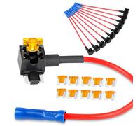 Nilight 50038R Paquete de 10 adaptadores Add-a-circuit de 12 V con fusible de cuchilla mini de perfil bajo de 5 A para coches, camiones, botes. Colores azul, rojo, negro, naranja
