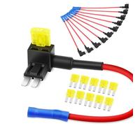 Nilight 50058R Paquete de 10 adaptadores micro 2 TAP de fusible 12 V para coche, con fusible de 20 A, adaptador de circuito doble Micro II para coches, camiones, botes, azul, rojo, negro, amarillo