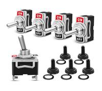 Nilight 90012E Interruptor basculante de alta resistencia 15 A 250 V 20 A 125 V SPST 2 pines On/Off con cubierta impermeable de metal, tapa de protección, paquete de 5