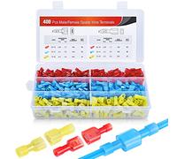 Nilight Juego de 400 terminales de pala de nailon de desconexión rápida macho y hembra, kit surtido de terminales de crimpado de alambre aislado eléctrico