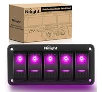Nilight Panel de interruptor basculante de 5 bandas con luz LED morada, 5 pines, encendido y apagado, interruptores de palanca de aluminio precableados, impermeables para coches de 12 V/24 V, barcos