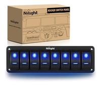 Nilight Panel de interruptor basculante de aluminio de 8 bandas, interruptor basculante precableado de 5 pines, interruptor basculante precableado, interruptor retroiluminado azul para automóvil,