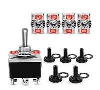 Nilight Paquete de 5 interruptores basculantes de 6 pines de alta resistencia, 15 A 250 V, 20 A 125V, DPDT, interruptor de alternancia On/Off/On, con tapa de cubierta impermeable de metal