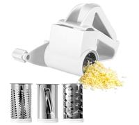 Nilioyul Rallador de queso con manivela, cortador de queso parmesano con 3 tambor de acero inoxidable intercambiables, rallador manual, desmontable, apto para lavavajillas, para rallar fácilmente