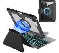 Nillkin Funda para iPad Pro de 11 pulgadas con teclado mágico (M4, 2024), funda magnética desmontable para iPad Pro 11 con soporte para lápices, cubierta de cámara deslizante, retroiluminación de 7