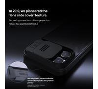 Nillkin para iPhone 16 16e 15 14 13 Pro Max Pro Mini funda protectora de cámara deslizante marco de TPU suave cubierta dura de lente de teléfono trasera de PC Camshield Black