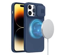 Nillkin Silicona Líquida Funda Compatible con iPhone 14 Pro, Camshield Silky Carcasa con protección de cámara, Compatible con MagSafe, a Prueba de Golpes, Resistente a Arañazos (Azul)