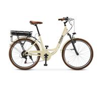 Bicicleta eléctrica Nilox 250W 65km autonomía 26″ 6 velocidades LED beige/marrón
