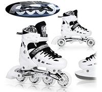 Nils - Juego 4 en 1 de Patines en línea, Patines de triskate, Patines de Hielo, Patines de Hielo Twinkle, Color Blanco, ABEC7, Ruedas LED, Talla Ajustable de 39 a 42, 39-42