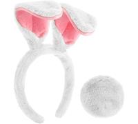 Niltracy Diadema de orejas de conejo de Pascua y cola de conejo, orejas de conejo para disfraz de conejo, orejas de conejo flexibles para mujeres y niñas (blanco)