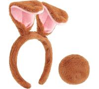 Niltracy Diadema de orejas de conejo de Pascua y cola de conejo, orejas de conejo para disfraz de conejo, orejas de conejo flexibles para mujeres y niñas (marrón)