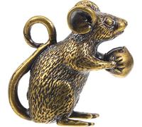 Niltracy Figura de ratón de latón, estatua de rata de la suerte, colgantes del zodiaco chino, escultura de Feng Shui para decoración del hogar