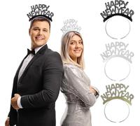 Niltracy Happy New Year - Tiara para fiesta de Año Nuevo, color dorado, plateado y negro, 12 piezas