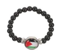 Niltracy Pulsera con gemas de la bandera de Palestina, cuentas negras y estilo versátil unisex, ideal para uso diario y uso casual, pulsera de gemas de la bandera de Palestina, incrustaciones de gemas