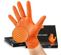 NIMEDA Guantes desechables M naranja, 100 unidades, guantes de nitrilo, 2-3 guantes gruesos, sin látex, sin polvo, con agarre de diamante, talla M