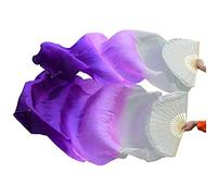 Nimiman 1 par de velos de seda para danza del vientre hechos a mano para mujer (izquierda + derecha), abanicos largos para danza del vientre chino, longitud 180 cm, ancho 90 cm (blanco púrpura)