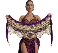 Nimiman Cinturón triangular para danza del vientre para mujer con monedas doradas, faldas envolventes para disfraz de danza, Púrpura, Talla única