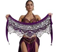 Nimiman Cinturón Triangular para Danza del Vientre para Mujer con Monedas Doradas, Faldas envolventes para Disfraz de Danza, Púrpura, Plateado, Talla única