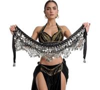 Nimiman Cinturón Triangular para Danza del Vientre para Mujer con Monedas Doradas, Faldas envolventes para Disfraz de Danza, Negro-Plata, Talla única