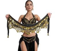 Nimiman Cinturón Triangular para Danza del Vientre para Mujer con Monedas Doradas, Faldas envolventes para Disfraz de Danza, Negro -, Talla única