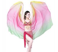 Nimiman Velo de danza del vientre, bufanda de mano de gasa para mujer, color gradual, tamaño adulto, longitud 2,5 m, ancho 1,14 m, Verde rosa amarillo, Talla única