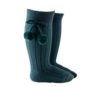 Nimiya Calcetines Largos para Bebé Niñas Calcetines de Algodón hasta la Rodilla con Pompón de Color Sólido Princesa Lindo Medias Largos para Bebé Recién Nacida Verde 12-24 Meses