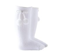 Nimiya Calcetines Largos para Bebé Niñas Calcetines de Algodón hasta la Rodilla con Pompón de Color Sólido Princesa Lindo Medias Largos para Bebé Recién Nacida Blanco 12-24 Meses