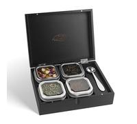 NIMMA Cajas de té de madera con cierre magnético - Adecuado para Pickwick, Lipton y más - Negro - Compartimentos extra grandes para bolsas de té y té suelto (4 compartimentos con latas de