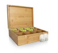 NIMMA Cajas para té - Caja de té de madera con cierre magnético - Adecuada para Pickwick, Lipton y más - Compartimentos extra grandes para bolsitas de té y té suelto (1, Marrón, 12 compartimentos)