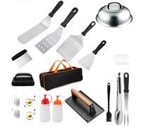 Nimomo 23pcs Set de Utensilios Barbacoa de Acero Inoxidable, Kit Barbacoa Hombre Regalo, espátula y Prensa de Carne para teppanyaki al Aire Libre