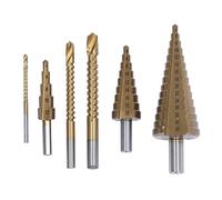 Nimomo Brocas escalonadas 6 unids/set juego de brocas escalonadas de flauta recta broca de sierra HSS de titanio de vástago redondo para escariar Metal