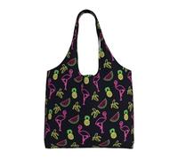 NImongt Bolsa de lona unisex con estampado de piña, plátano y flamenco, reutilizable, ligera, para compras