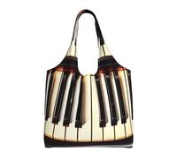 NImongt Bolsa de lona unisex de gran tamaño con estampado de teclas de piano con notas musicales, reutilizable, ligera, para el hombro, para compras