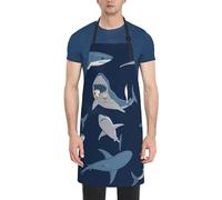 NImongt Delantal de cocina impermeable para adultos con estampado de tiburón de dibujos animados, 28 x 33 pulgadas, con bolsillos, versátil delantal de chef para barbacoa