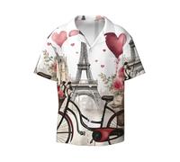 NImongt Love Paris Tower - Camisa hawaiana de manga corta con estampado de corazón, para bicicleta, diseño de café, vino, café, vino y café, Negro, 3XL