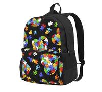NImongt Mochila de gran capacidad con diseño de rompecabezas de concienciación sobre el autismo, con estampado de corazón, para adultos, viajes, escuela, viajes, trabajo, uso diario al aire libre