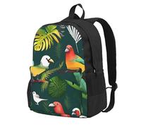 NImongt Mochila de gran capacidad con estampado de pájaros tropicales y hojas de plantas para adultos, viajes, escuela, viajes, trabajo, uso diario al aire libre