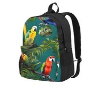 NImongt Mochila de gran capacidad con estampado de plantas tropicales y loros para adultos, viajes, escuela, viajes, trabajo, uso diario al aire libre